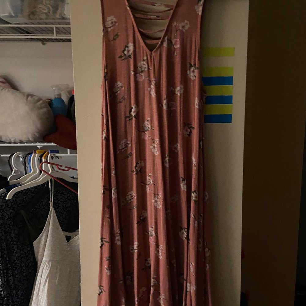 Pink A-Line Dress with White Flowers